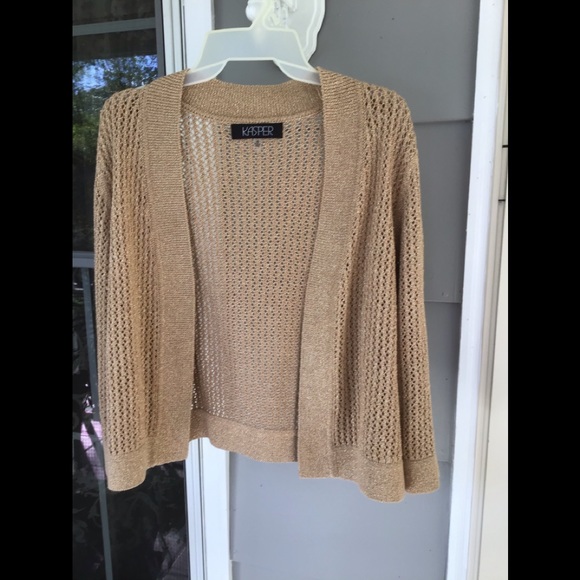 Kasper Sweaters - Kasper Womens Size med Brown,gold glittery look Open Weave Lightweight Sweater